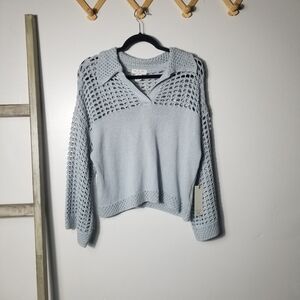NWT RACHEL ZOE WOMEN'S CROPPED 100% COTTON BLUE SWEATER SIZE LARGE